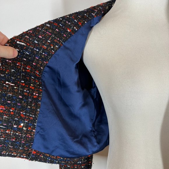 Line + Dot Size S Cropped Tweed Button-Front Jacket Hooded Metallic - Picture 3 of 12